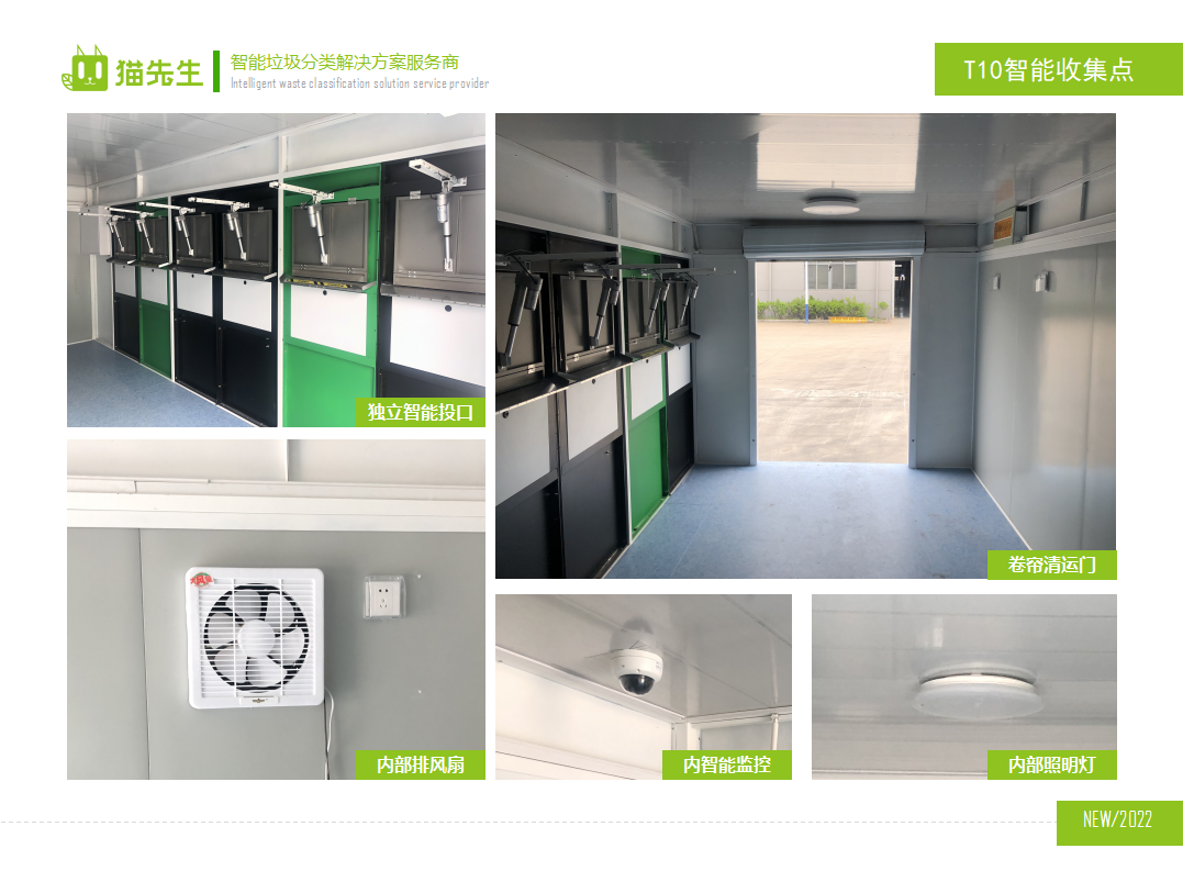 貓先生智能垃圾分類房，定時(shí)定點(diǎn)垃圾收集站 ，垃圾房內(nèi)部配置
